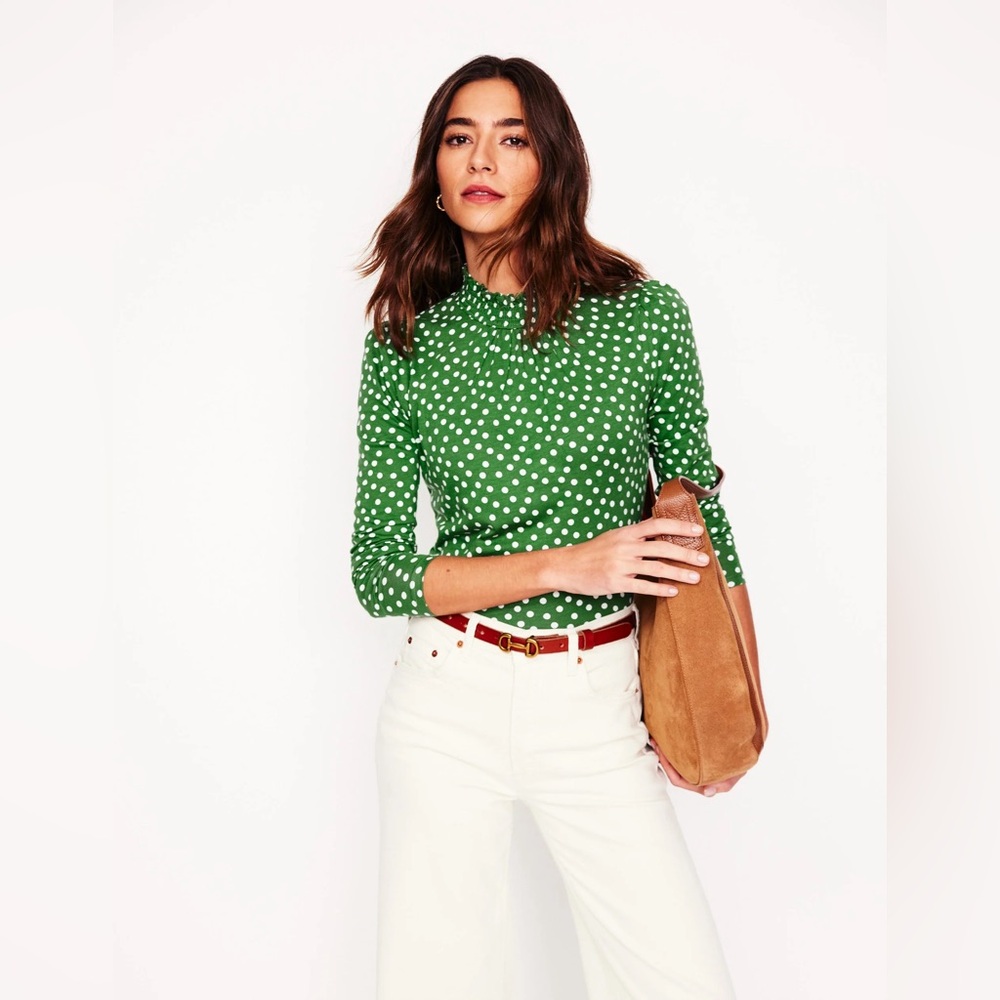 *NWT* Boden Green Polka Dot Long Sleeve Top